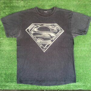 Vintage Y2K Superman Logo Shirt Metallic Chrome Comic Tee